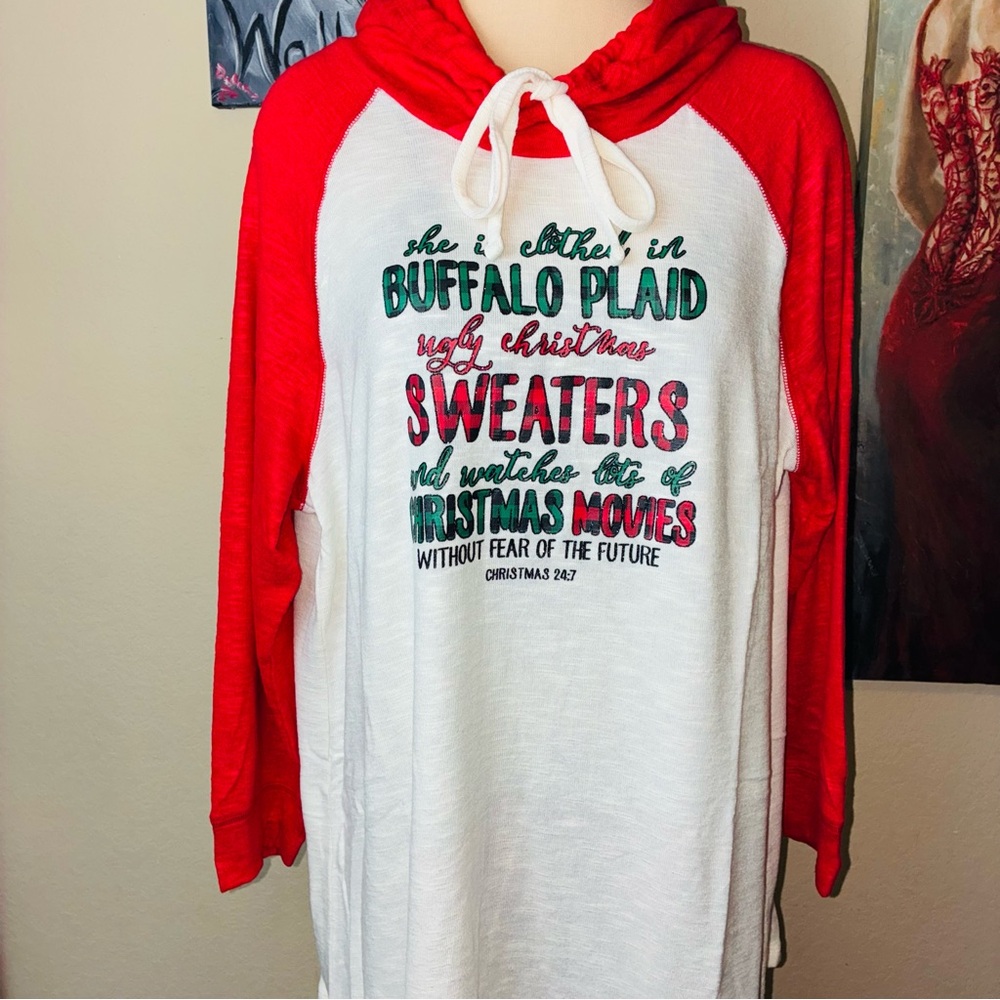 Red, Green and White Women's Christmas Pajama Hoodie Lover T-Shirt